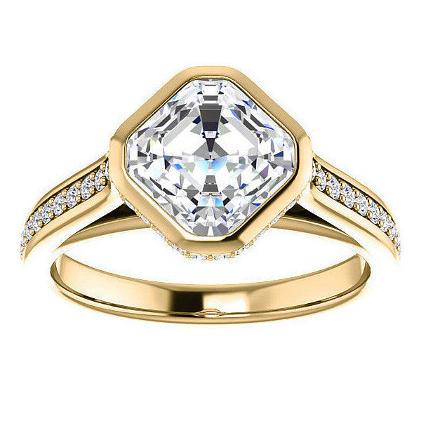 Asscher cut Bezel set Cathedral Engagement Ring