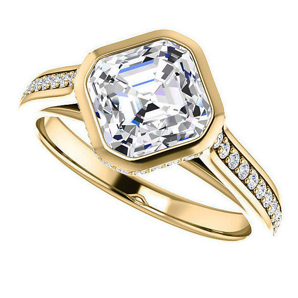 Asscher cut Bezel set Cathedral Engagement Ring