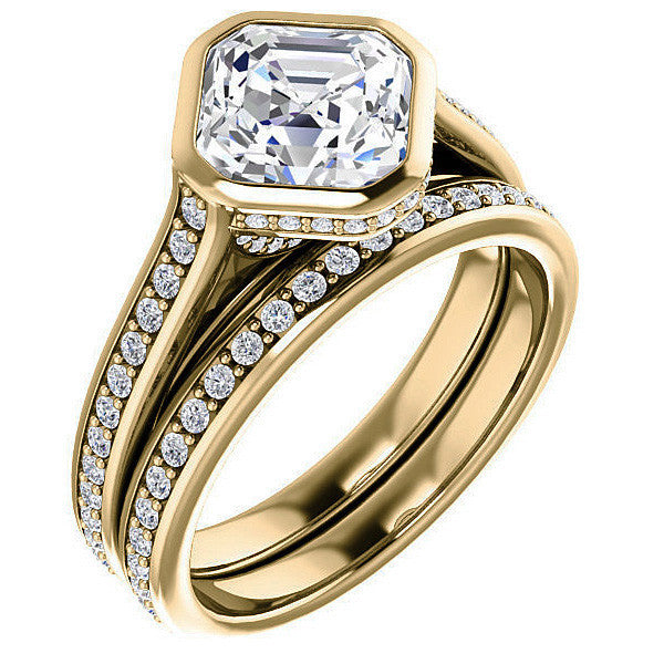Asscher cut Bezel set Cathedral Engagement Ring