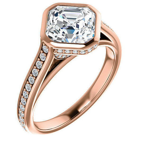 Asscher cut Bezel set Cathedral Engagement Ring