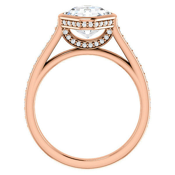 Asscher cut Bezel set Cathedral Engagement Ring