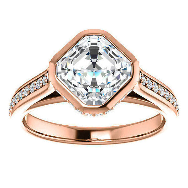 Asscher cut Bezel set Cathedral Engagement Ring