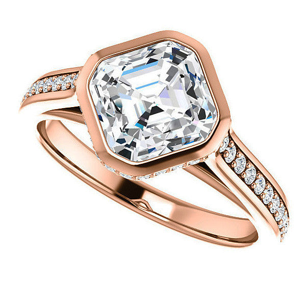 Asscher cut Bezel set Cathedral Engagement Ring