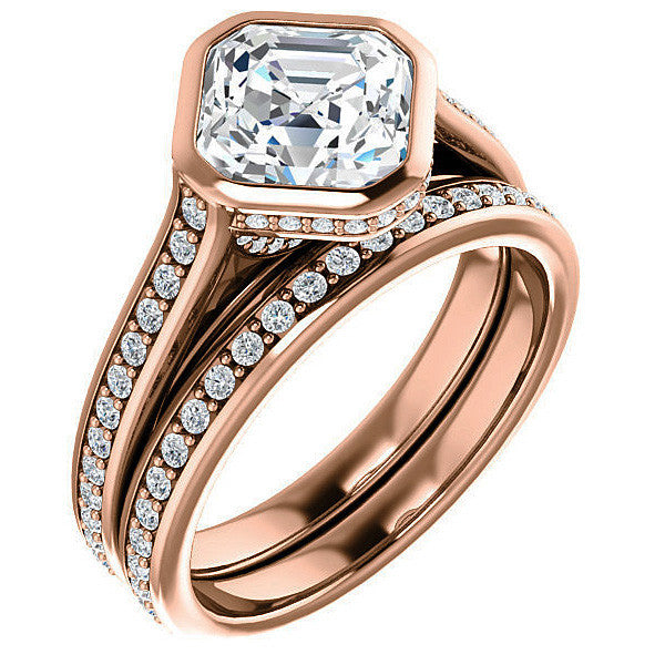 Asscher cut Bezel set Cathedral Engagement Ring