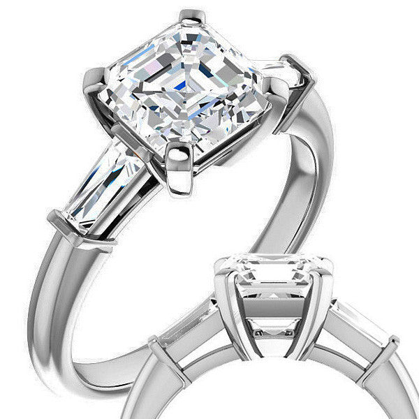 Asscher & Baguette Moissanite Engagement Ring