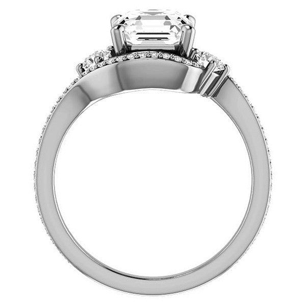 Asscher Accented Bypass Halo Engagement Ring