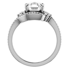 Asscher Accented Bypass Halo Engagement Ring