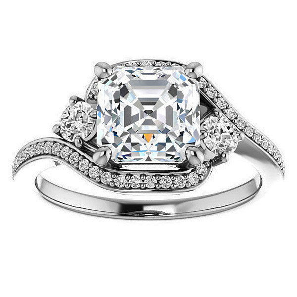 Asscher Accented Bypass Halo Engagement Ring
