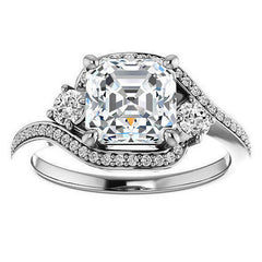 Asscher Accented Bypass Halo Engagement Ring