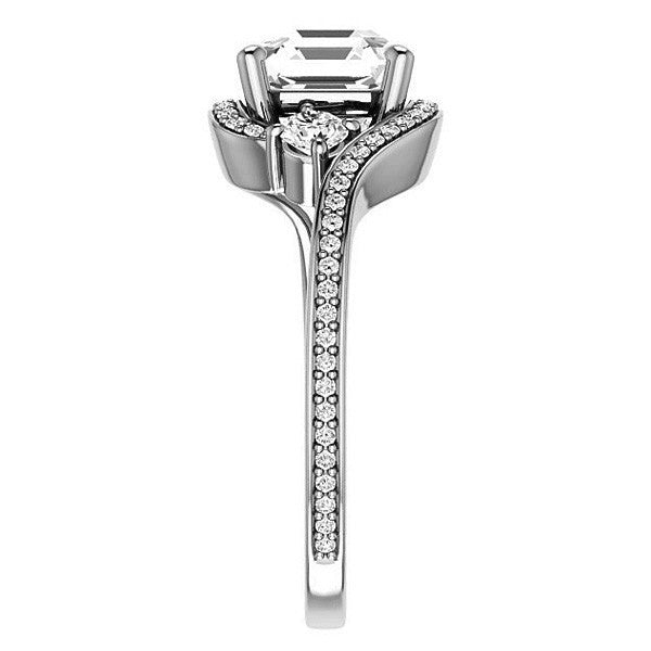 Asscher Accented Bypass Halo Engagement Ring