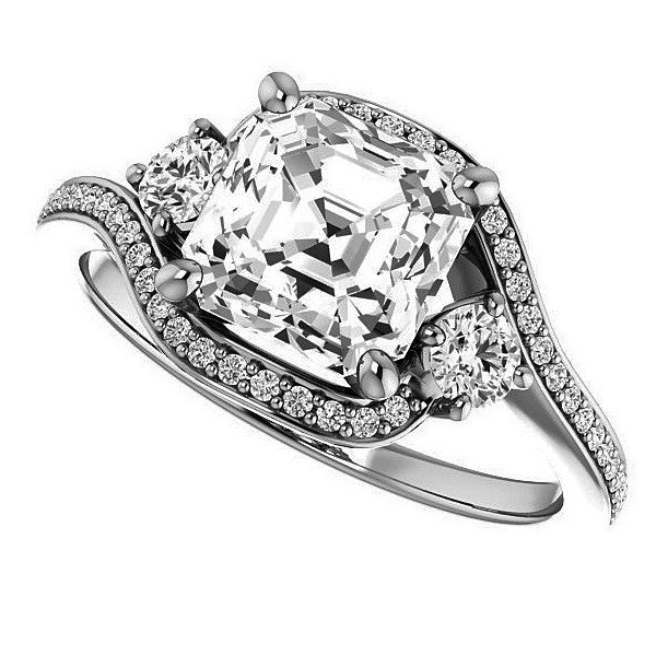 Asscher Accented Bypass Halo Engagement Ring