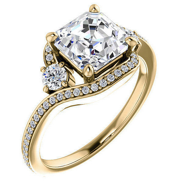 Asscher Accented Bypass Halo Engagement Ring