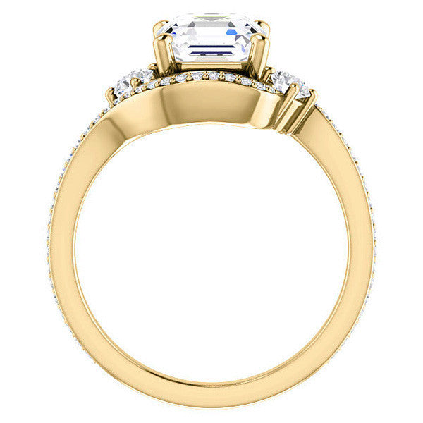 Asscher Accented Bypass Halo Engagement Ring
