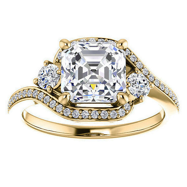 Asscher Accented Bypass Halo Engagement Ring
