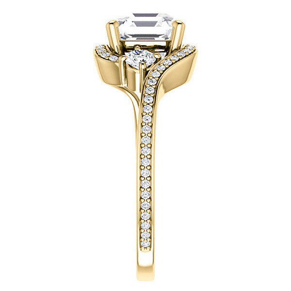 Asscher Accented Bypass Halo Engagement Ring