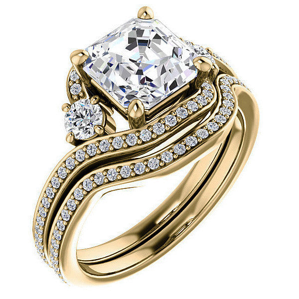 Asscher Accented Bypass Halo Engagement Ring