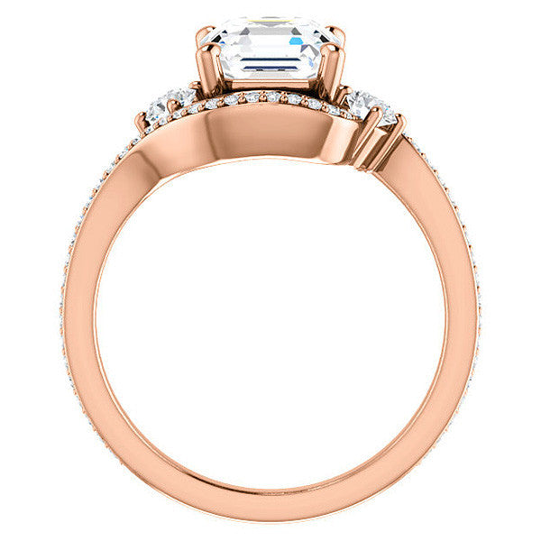 Asscher Accented Bypass Halo Engagement Ring
