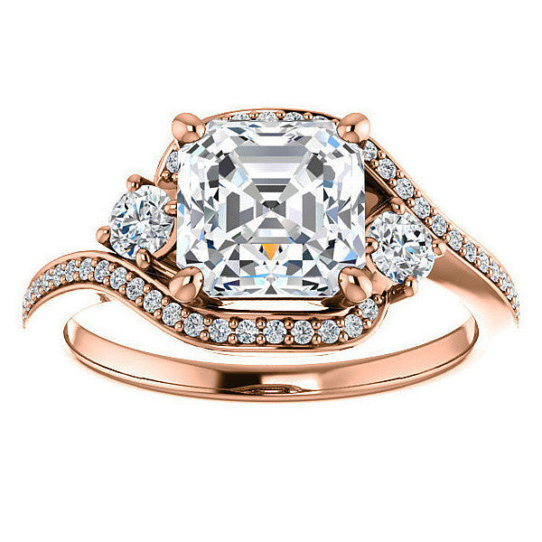 Asscher Accented Bypass Halo Engagement Ring