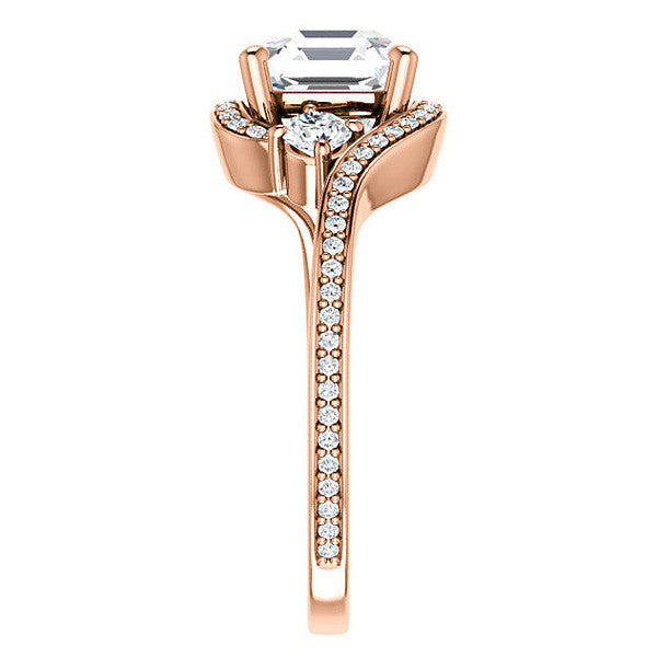 Asscher Accented Bypass Halo Engagement Ring