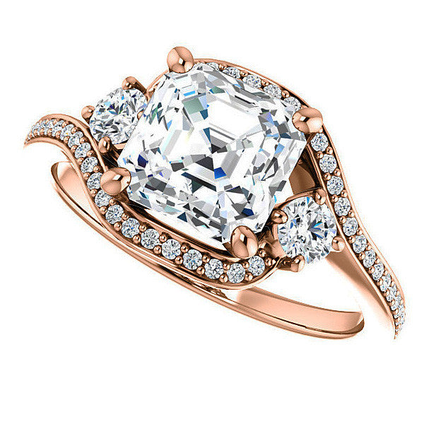 Asscher Accented Bypass Halo Engagement Ring
