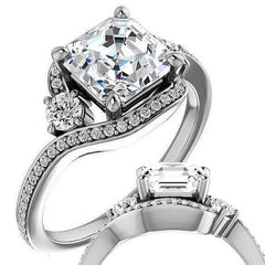 Asscher Accented Bypass Halo Engagement Ring