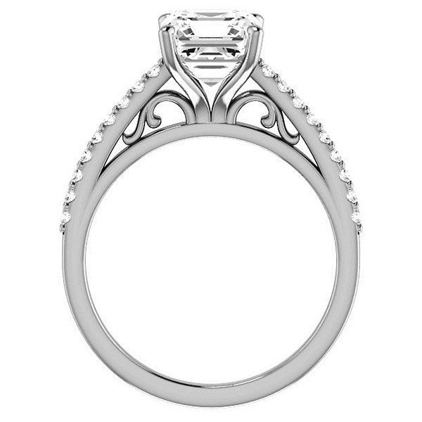 Asscher cut Cathedral Engagement Ring with Scroll Accents