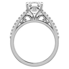 Asscher cut Cathedral Engagement Ring with Scroll Accents