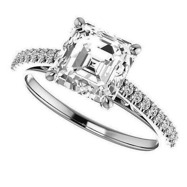 Asscher cut Cathedral Engagement Ring with Scroll Accents
