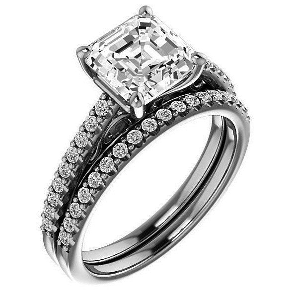 Asscher cut Cathedral Engagement Ring with Scroll Accents