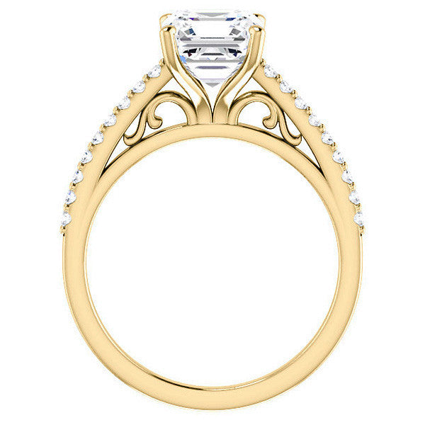 Asscher cut Cathedral Engagement Ring with Scroll Accents