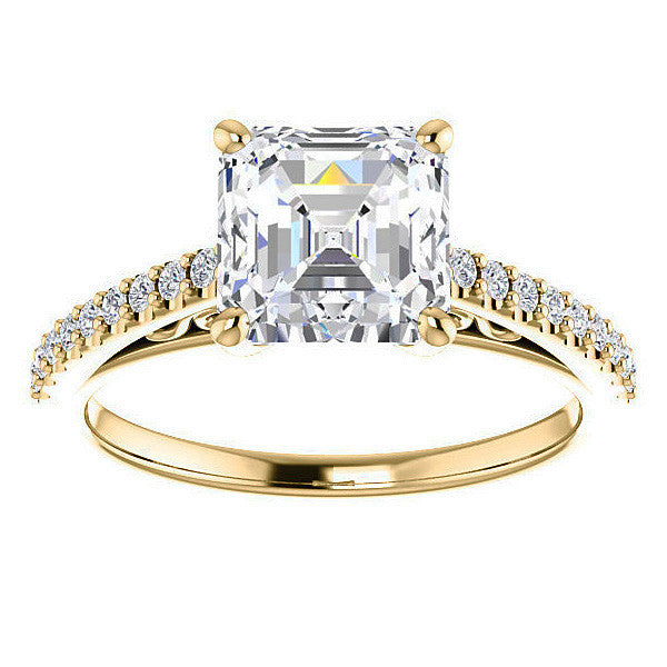 Asscher cut Cathedral Engagement Ring with Scroll Accents