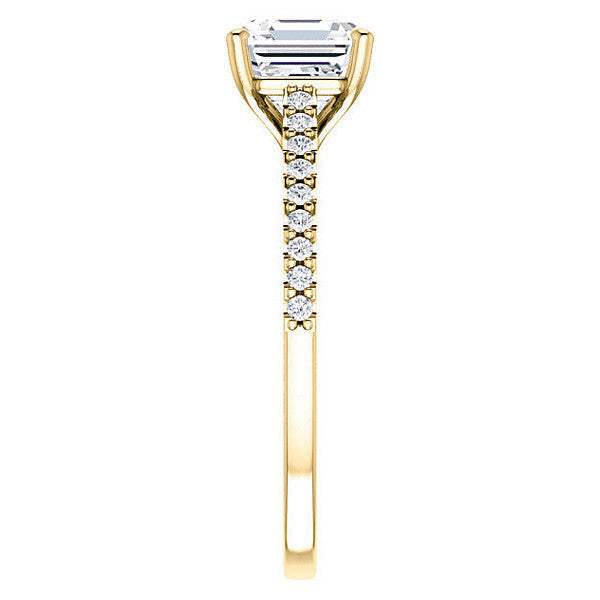 Asscher cut Cathedral Engagement Ring with Scroll Accents
