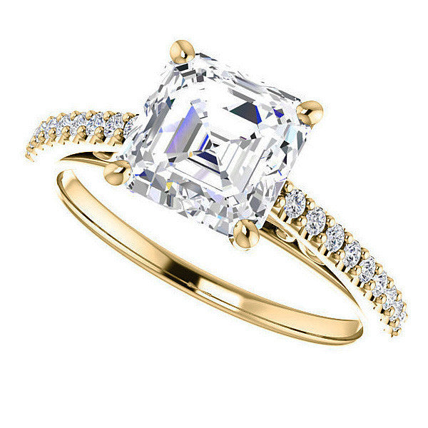 Asscher cut Cathedral Engagement Ring with Scroll Accents