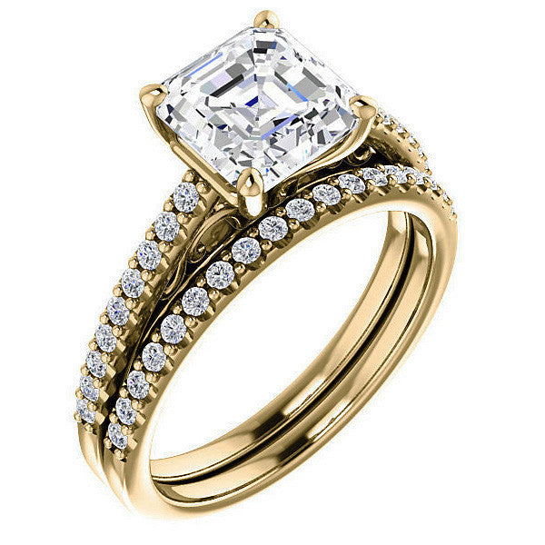 Asscher cut Cathedral Engagement Ring with Scroll Accents