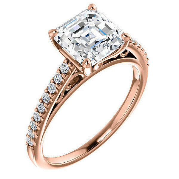 Asscher cut Cathedral Engagement Ring with Scroll Accents