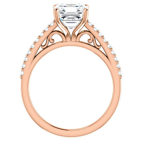 Asscher cut Cathedral Engagement Ring with Scroll Accents