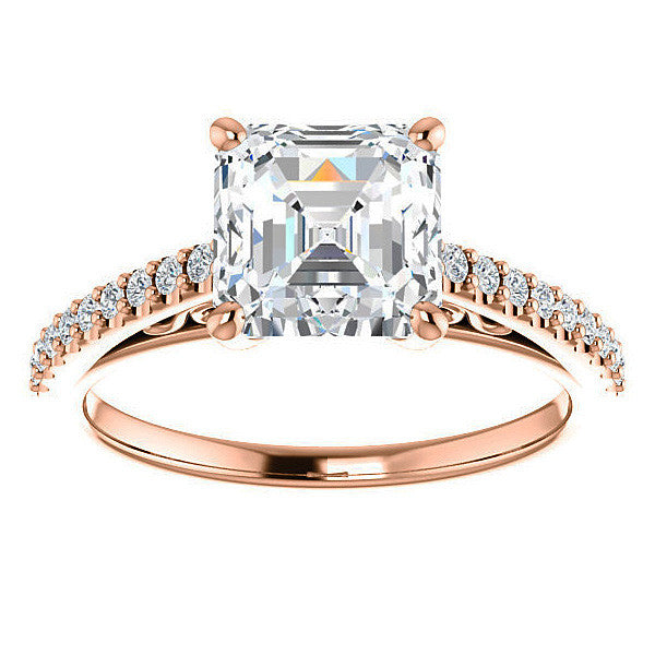 Asscher cut Cathedral Engagement Ring with Scroll Accents