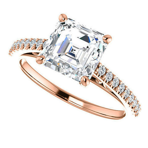 Asscher cut Cathedral Engagement Ring with Scroll Accents