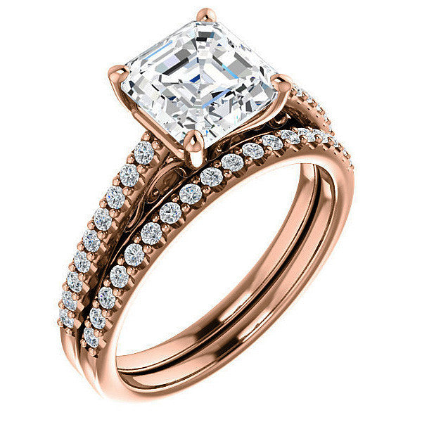 Asscher cut Cathedral Engagement Ring with Scroll Accents