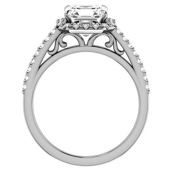 Asscher cut Petite Halo Engagement Ring with Scroll Accent