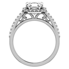 Asscher cut Petite Halo Engagement Ring with Scroll Accent