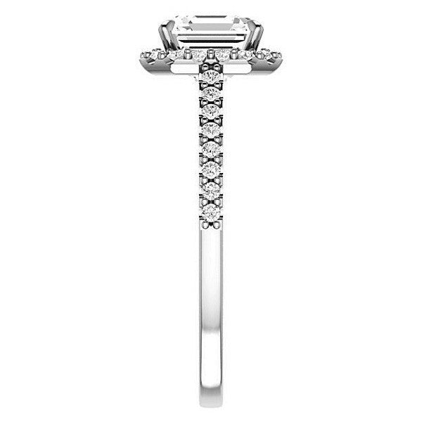 Asscher cut Petite Halo Engagement Ring with Scroll Accent