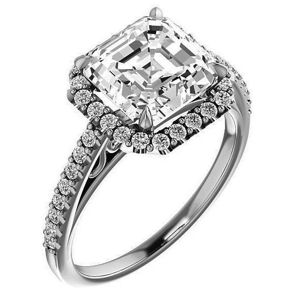 Asscher cut Petite Halo Engagement Ring with Scroll Accent