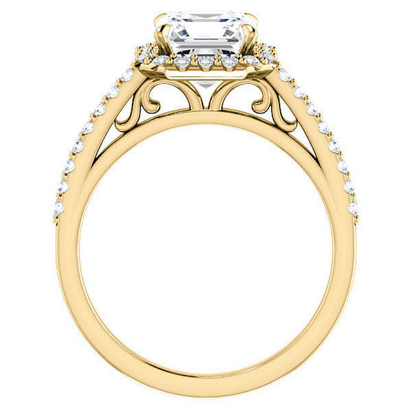 Asscher cut Petite Halo Engagement Ring with Scroll Accent