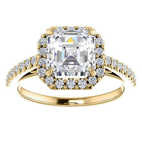 Asscher cut Petite Halo Engagement Ring with Scroll Accent