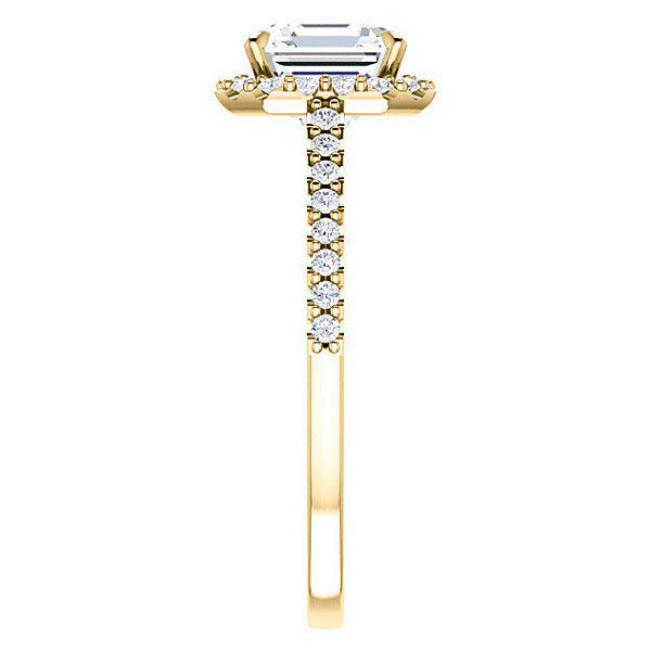 Asscher cut Petite Halo Engagement Ring with Scroll Accent