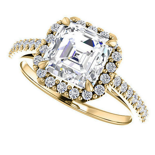 Asscher cut Petite Halo Engagement Ring with Scroll Accent