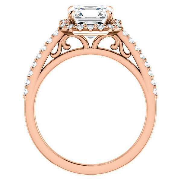 Asscher cut Petite Halo Engagement Ring with Scroll Accent