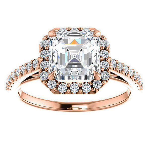 Asscher cut Petite Halo Engagement Ring with Scroll Accent