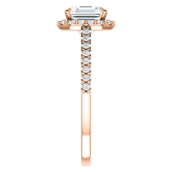 Asscher cut Petite Halo Engagement Ring with Scroll Accent